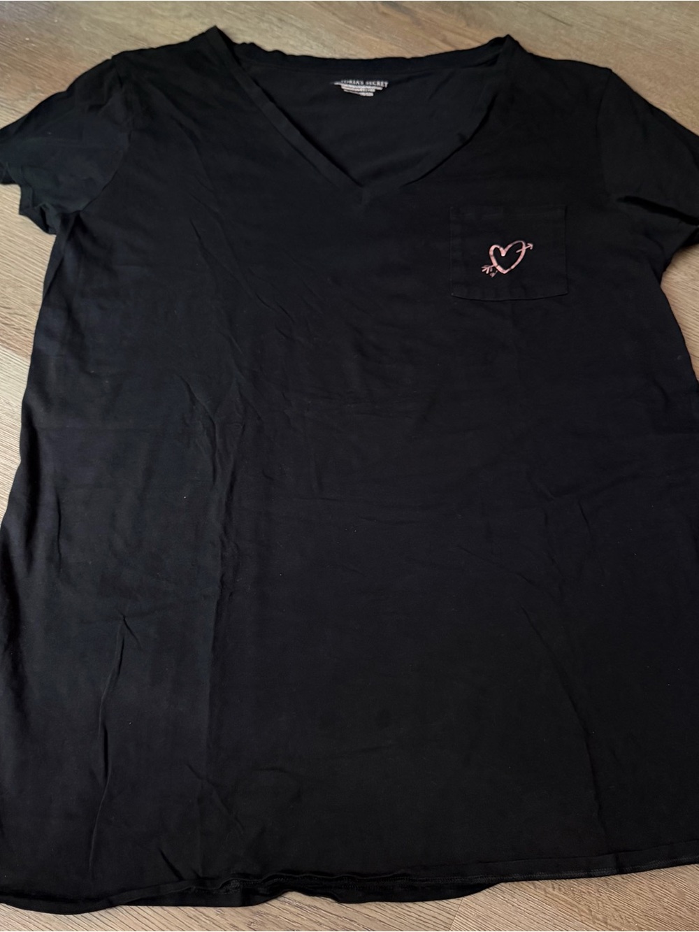 Victoria's Secret Sleep Black Tee with Rose Gold Logo Print